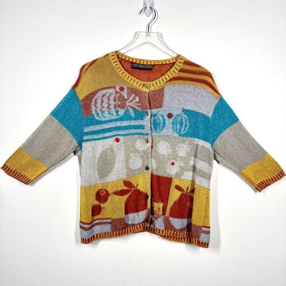 M&Kyoko Japanese Designer Womens Size F Textured Knit Colorful Patterned Sweater - Picture 1 of 11